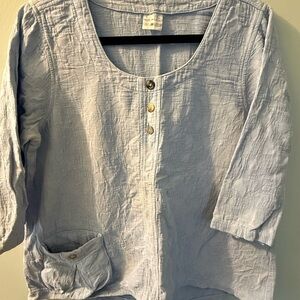 CMC Light Blue Textured Button-Front Tunic